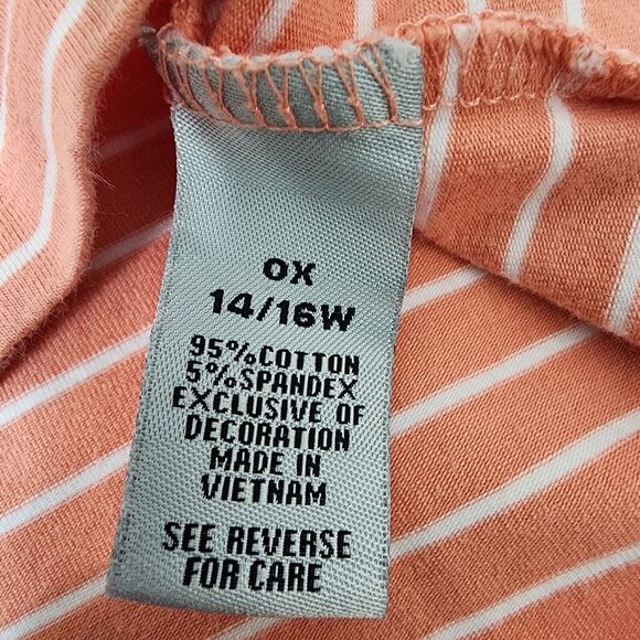 Catherines Women T Shirt 0X Striped Suprema Collection Peach V Neck Short Sleeve - Picture 9 of 11